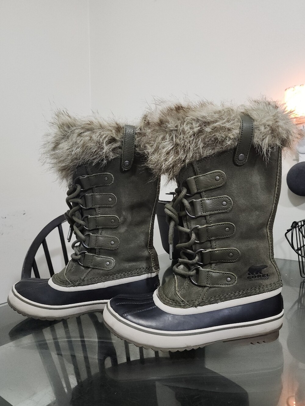 Sorel Nori Green Faux Fur Winter Boots